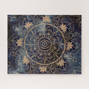 Quebra-cabeça Elegante Dourado Mandala Olho Sol Lua Marinho Azul