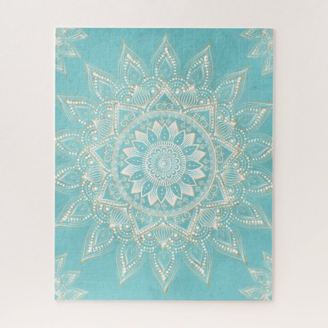Quebra-cabeça Elegante Dourado Mandala Sky Blue Design (Vertical)