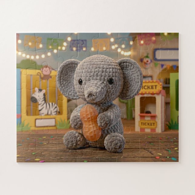 Quebra-cabeça Elegante Elefante Crochê no Zoológico  (Horizontal)