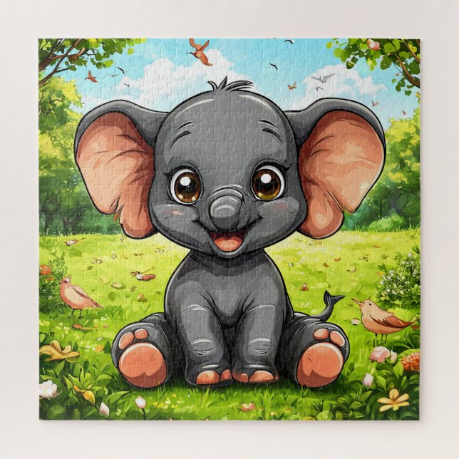 Quebra-cabeça Elegante Elefante de Desenho Animado (Vertical)