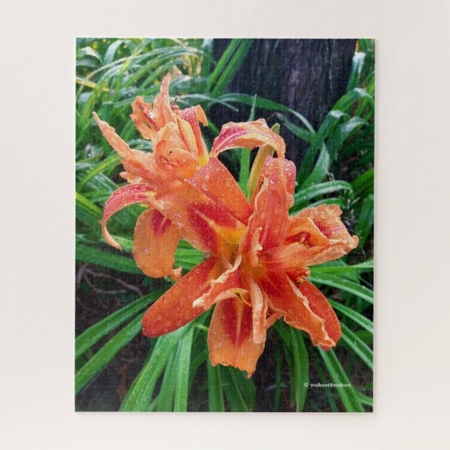 Quebra-cabeça Elegante Feita Laranja Dupla Flor Daylily (Vertical)