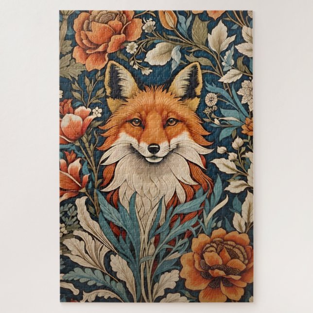 Quebra-cabeça Elegante Fox William Morris Inspirou Floral (Vertical)