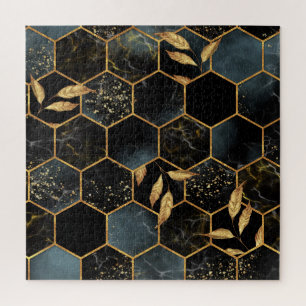 Quebra-cabeça Elegante Marble & Dourado: Textura de Hexágono do
