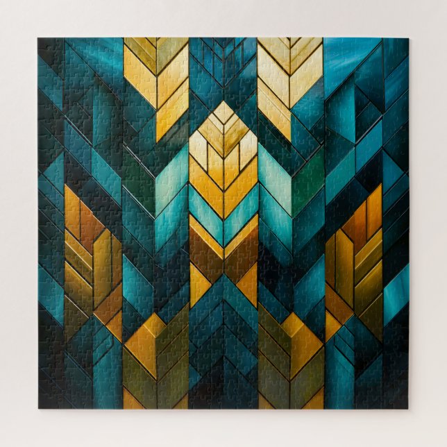 Quebra-cabeça Elegante Moderno Abstrato Dourado Verde Geométrico (Vertical)