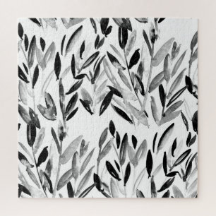 Quebra-cabeça Elegante Monocromo: Padrão de Folhas Naturais