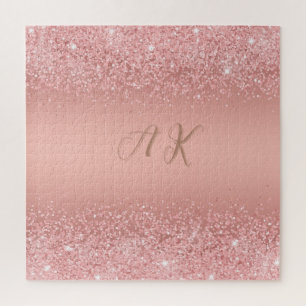Quebra-cabeça Elegante Monograma Luxo Brilho Dourado Rosa