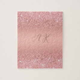 Quebra-cabeça Elegante Monograma Luxuoso com Brilho em Rosa Dour
