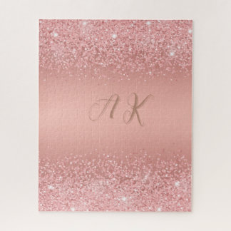Quebra-cabeça Elegante Monograma Luxuoso com Brilho em Rosa Dour
