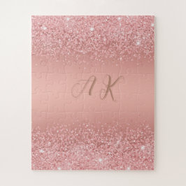 Quebra-cabeça Elegante Monograma Luxuoso com Brilho em Rose Gold
