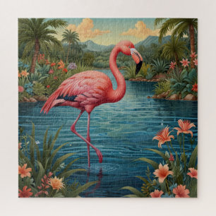Quebra-cabeça Elegante paraíso tropical rosa flamingo