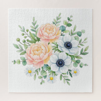 Quebra-cabeça Elegante peônia em aquarela e floral de anemona br