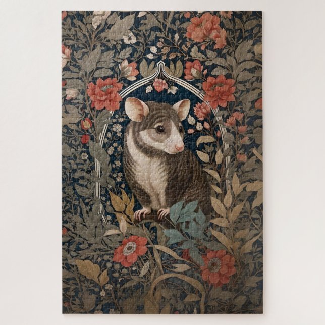 Quebra-cabeça Elegante Possum William Morris Inspirou Floral (Vertical)