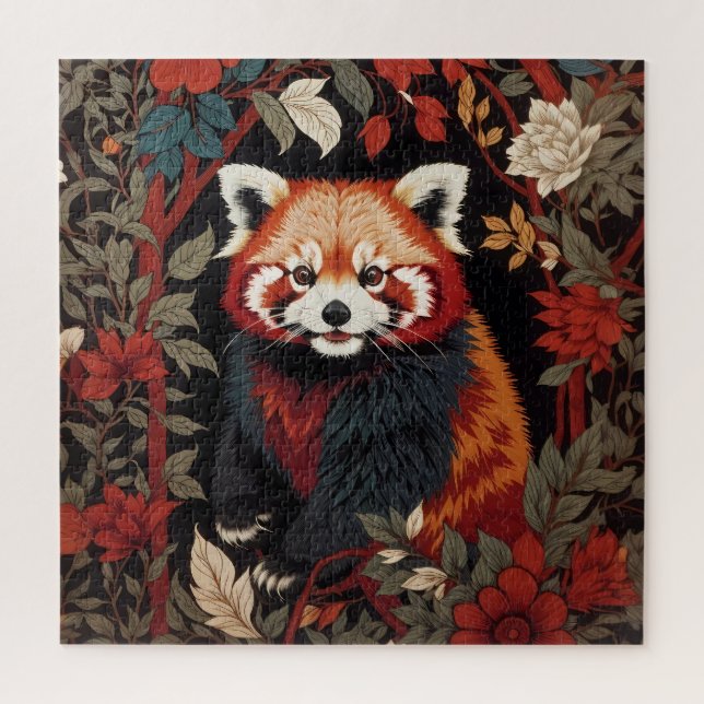 Quebra-cabeça Elegante Red Panda William Morris Inspirou Floral (Vertical)