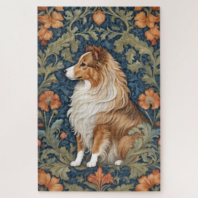Quebra-cabeça Elegante Shetland Sheepdog William Morris Inspirou (Vertical)