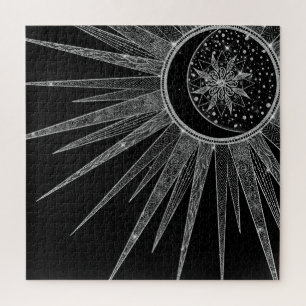 Quebra-cabeça Elegante Sun Moon Mandala Black Design