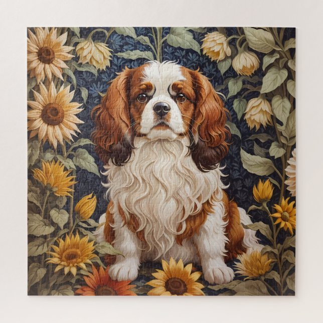 Quebra-cabeça Elegante Sunflower Cavalier King Charles Spaniel (Vertical)