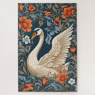 Quebra-cabeça Elegante White Swan William Morris Inspirou Floral