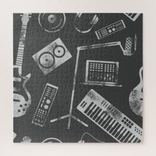 Quebra-cabeça Elementos de música: vintage com tela de fundo con