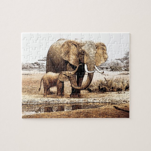 Quebra-cabeça Elephant Family Illustration Animal Art (Horizontal)