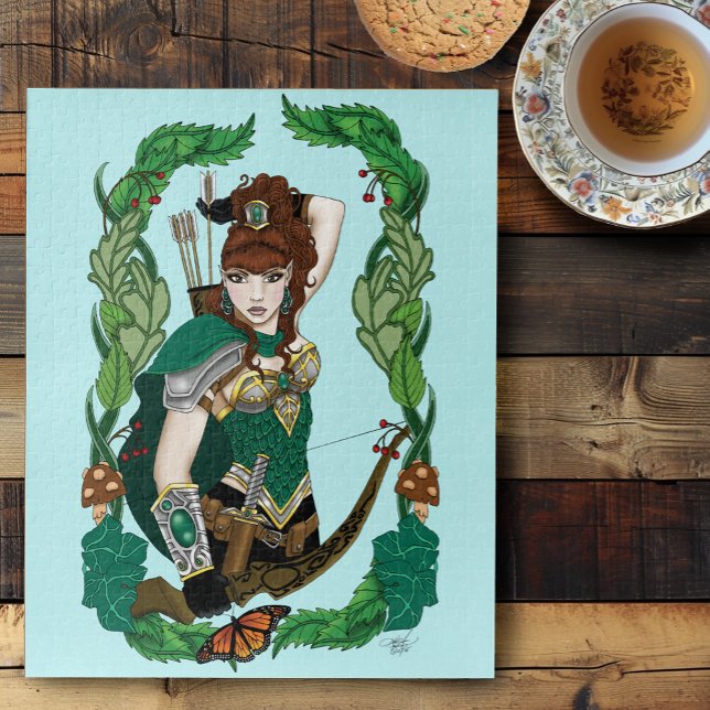 Quebra-cabeça Elfa Arqueira da Encantada Floresta Verde Fantásti (Criador carregado)