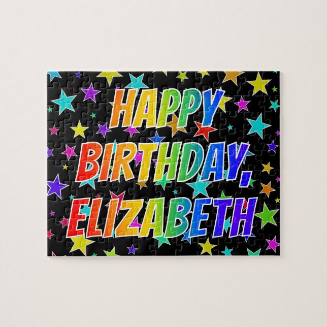 Quebra-cabeça "ELIZABETH" First Name, Fun "HAPPY BIRTHDAY" (Horizontal)