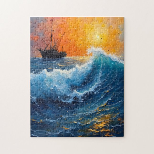 Quebra-cabeça Embarcação de pesca no oceano ao nascer do sol (Vertical)