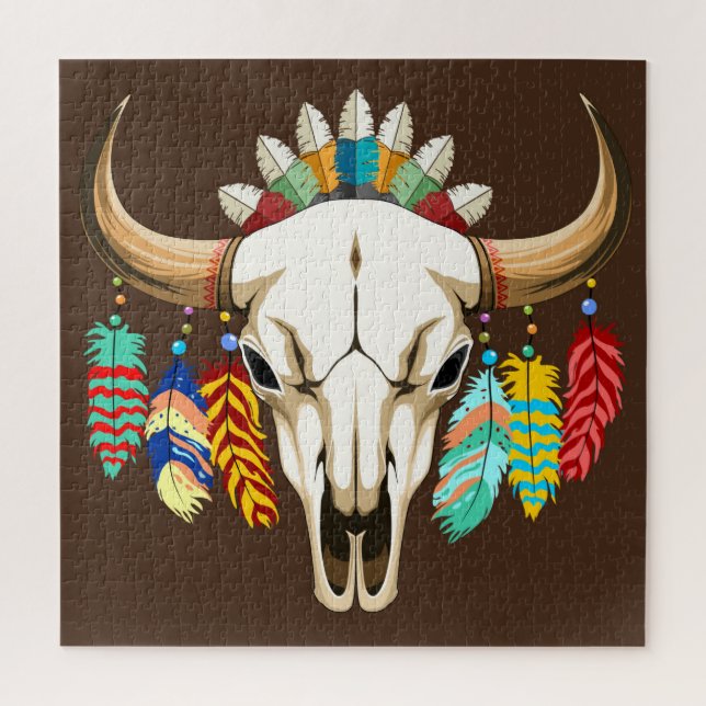 Quebra-cabeça Emblema Nativo Americano de Crânio de Búfalo (Vertical)