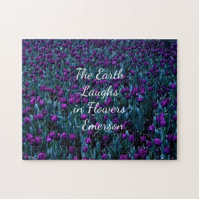 Quebra-cabeça Emerson cita o jardim de tulipas roxas (Horizontal)