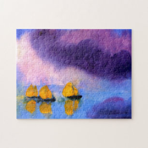 Quebra-cabeça Emil Nolde - Mar com Nuvens Violetas e Barcos Nave