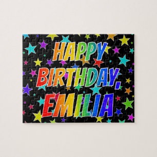 Quebra-cabeça "EMILIA" Primeiro Nome, "FELIZ ANIVERSÁRIO"