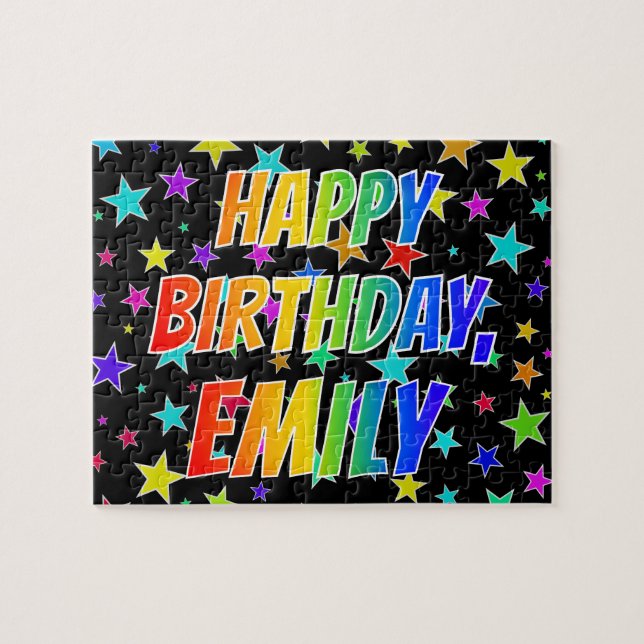 Quebra-cabeça "EMILY" Primeiro Nome, Diversão "FELIZ ANIVERSÁRIO (Horizontal)