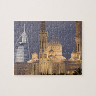 Quebra-cabeça Emirados Árabes Unidos, Dubai. Mesquita à noite co
