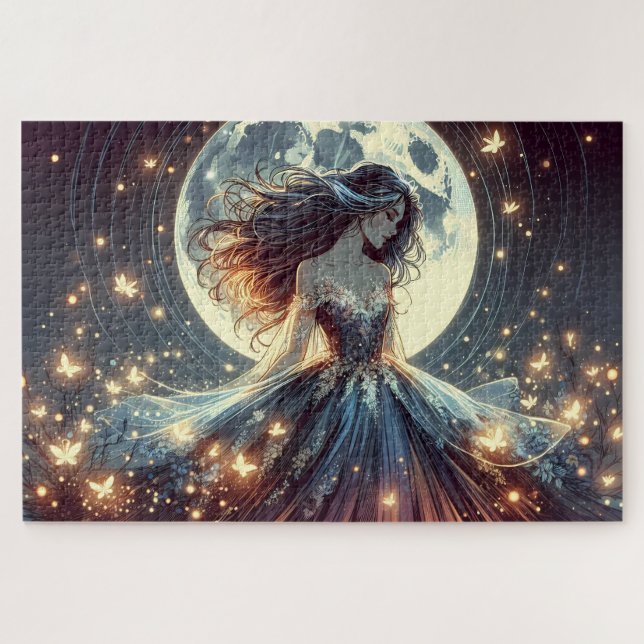 Quebra-cabeça Encantadora Fantasia da Borboleta ao Luar (Horizontal)