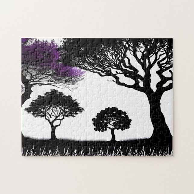 Quebra-cabeça Encantando Floresta de Silhueta Roxa (Horizontal)