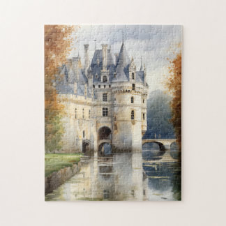 Quebra-cabeça Encantando o castelo francês Watercolor Quebra-cab