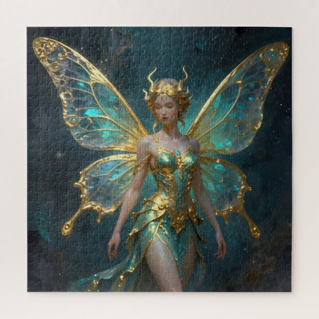 Quebra-cabeça Enchanted Fairy in Gold and Turquoise  (Vertical)