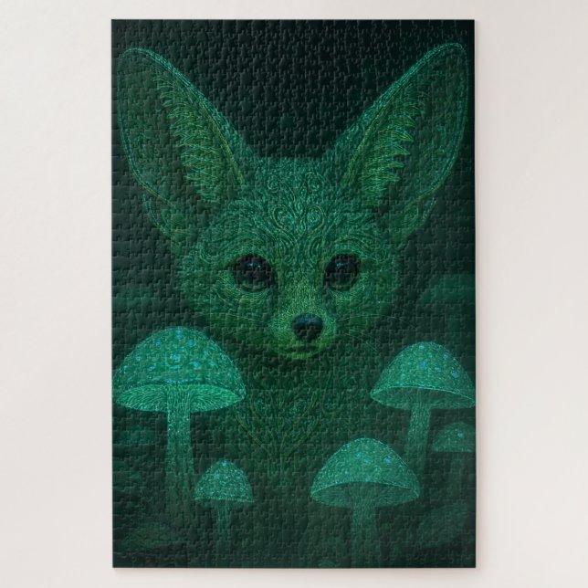 Quebra-cabeça Enchanted Fox & Bioluminescent Mushrooms Fairycore (Vertical)