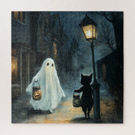 Quebra-cabeça Encontro de Ghost e Gato do Halloween