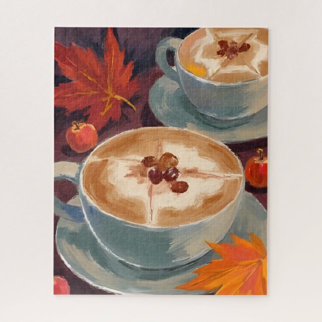 Quebra-cabeça Encontro de Latte de Outono | Aquarela de Folhas d (Vertical)
