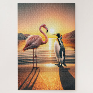 Quebra-cabeça Encontro Flamingo e Penguin Sunset