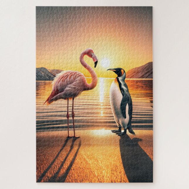 Quebra-cabeça Encontro Flamingo e Penguin Sunset (Vertical)