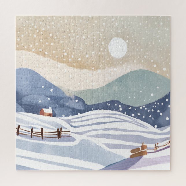 Quebra-cabeça Encosta Nevada | Inverno em Aquarela (Vertical)