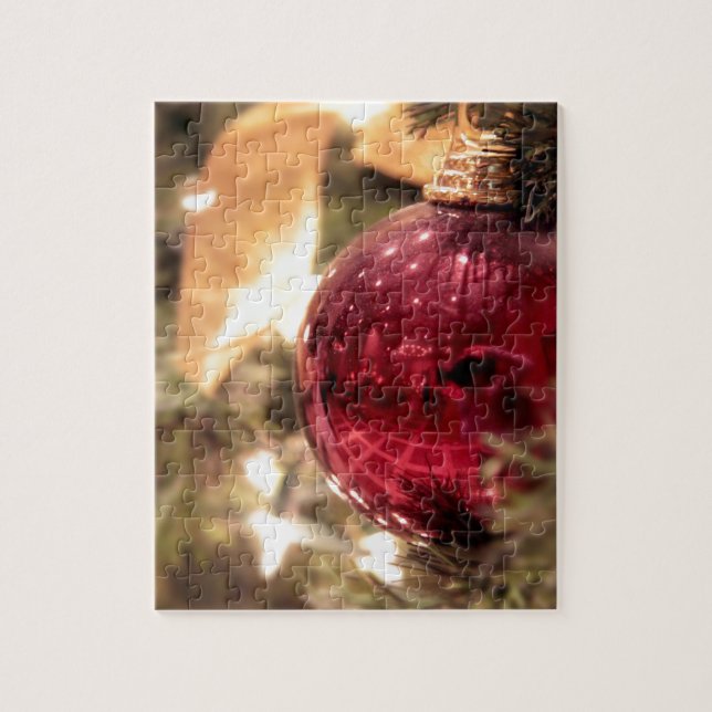 Quebra-cabeça enfeite de árvore de natal vermelho festivo (Vertical)