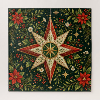 Quebra-cabeça Enfeite de Estrela de Natal Antiga Poinsettia Holl