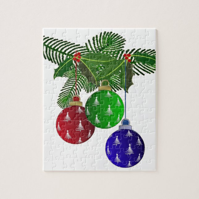 Quebra-cabeça Enfeites Coloridos de Natal para Árvore (Vertical)