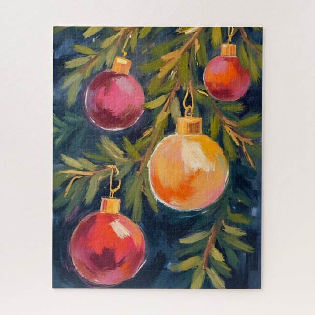 Quebra-cabeça Enfeites de Árvore de Natal Aquarela (Vertical)