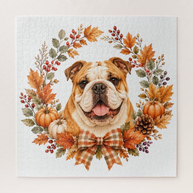 Quebra-cabeça English Bulldog Coroa de Outono (Vertical)