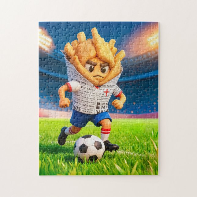 Quebra-cabeça English fish and chips soccer player character (Vertical)