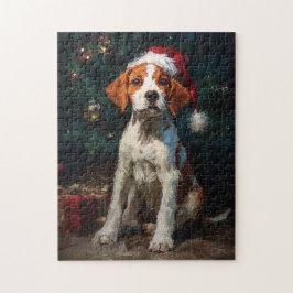 Quebra-cabeça English Foxhound Puppy Christmas Painting