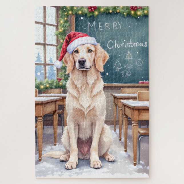 Quebra-cabeça English Setter Cozy Classroom Teacher Santa (Vertical)